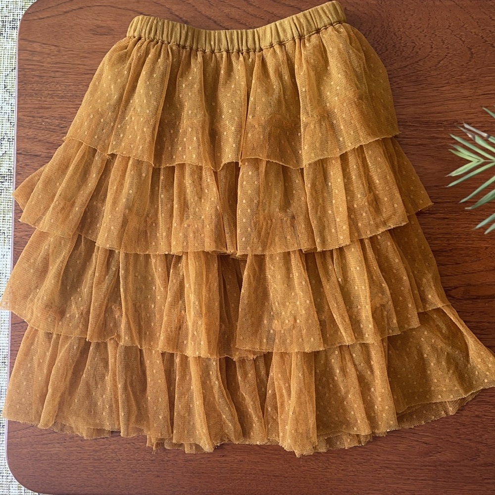 Velveteen Mustard Swiss Dot Tule Layered Skirt